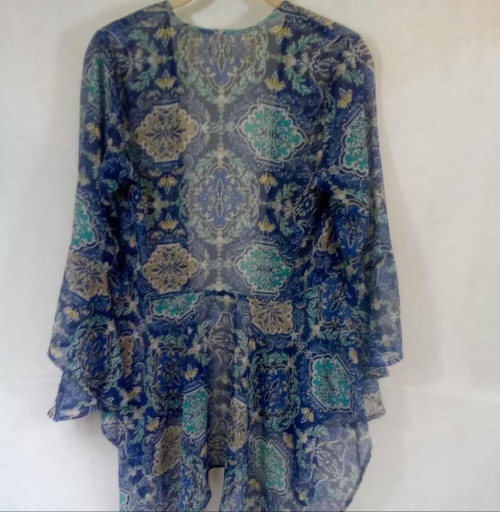 Hollister Bohemian Blue L/S Sheer Asymmetrical Open Top Shirt Small Boho - Picture 4 of 7